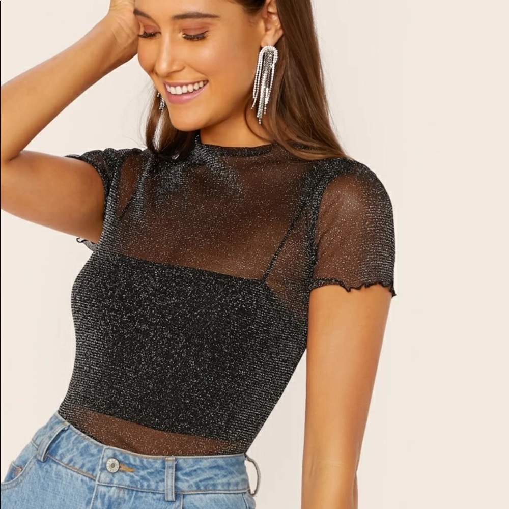 SHEIN glitter sheer mesh top